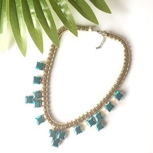 H&M Statement Necklace Teal Gold Color